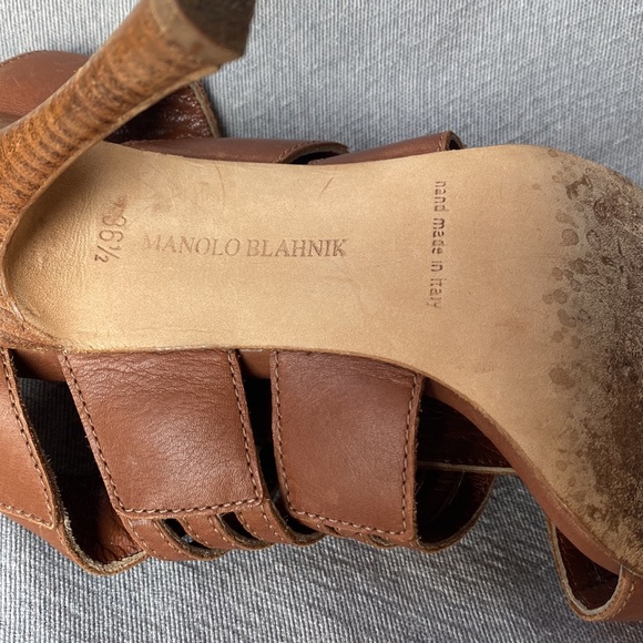 Manolo Blahnik Leather Strappy Sandals Brown 4" Heels Shoes size 36 1/2 - Picture 4 of 9